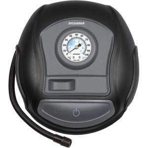 imageSylvania Basic Portable Tire Inflator  For Cars Tires Bikes ampamp More  Functions as a Portable Air Compressor  Analog Dial on Car Tire Inflator  3 Piece Adapter Set