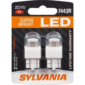 imageSYLVANIA  7443 T20 ZEVO LED Red Bulb  Bright LED Bulb Ideal for Stop and Tail Lights Contains 2 Bulbs