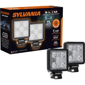 imageSYLVANIA  Slim 3 Inch Cube LED Light Pod  Lifetime Limited Warranty  Flood Light 950 Raw Lumens Off Road Driving Work Light Truck Car Boat ATV UTV SUV 4x4 2 PC