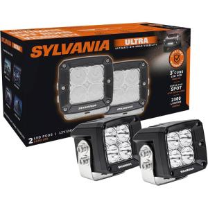 imageSYLVANIA  Ultra 3 Inch Cube LED Light Pod  Lifetime Limited Warranty  Spot Light 2360 Raw Lumens Off Road Driving Work Light Truck Car Boat ATV UTV SUV 4x4 2 PC
