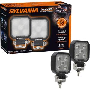 imageSYLVANIA Rugged 3 Inch Cube LED Light Pods  Lifetime Limited Warranty  Flood Light 1400 Raw Lumens Off Road Driving Work Light Truck Tractor Boat ATV UTV SUV 4x4 2 PC