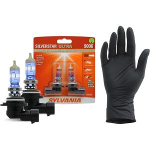 imageSYLVANIA  9006 SilverStar Ultra plus Free Installation Gloves  High Performance Halogen Headlight Bulb High Beam Low Beam Fog Replacement Bulb Brightest Downroad Whiter Light Contains 2 Bulbs