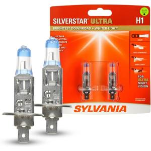 imageSYLVANIA  H1 SilverStar Ultra  High Performance Halogen Headlight Bulb High Beam Low Beam and Fog Replacement Bulb Brightest Downroad with Whiter Light TriBand Technology Contains 2 Bulbs