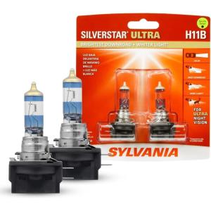 imageSYLVANIA  H11B SilverStar Ultra  High Performance Halogen Headlight Bulb High Beam Low Beam and Fog Replacement Bulb Brightest Downroad with Whiter Light TriBand Technology Contains 2 Bulbs