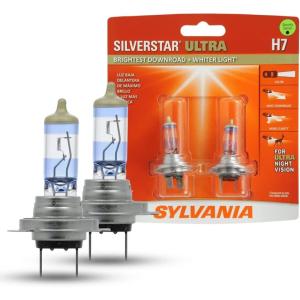 imageSYLVANIA  H7 SilverStar Ultra  High Performance Halogen Headlight Bulb High Beam Low Beam and Fog Replacement Bulb Brightest Downroad with Whiter Light TriBand Technology Contains 2 Bulbs