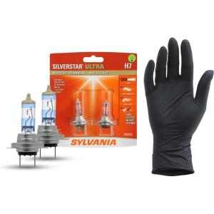 imageSYLVANIA  H7 SilverStar Ultra plus Free Installation Gloves  High Performance Halogen Headlight Bulb High Beam Low Beam Fog Replacement Bulb Brightest Downroad Whiter Light Contains 2 Bulbs
