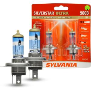 imageSYLVANIA 9003 SilverStar Ultra High Performance Halogen Headlight Bulb Brightest Downroad with Whiter Light 2 Bulbs