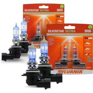 imageSYLVANIA  9005 and 9006 SilverStar Ultra Bundle  High Performance Halogen Headlight Bulb High Beam Low Beam and Fog Replacements Bright Downroad TriBand White Light Contains 4 Bulbs