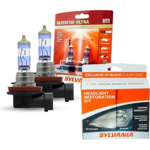 imageSYLVANIA  H11 SilverStar Ultra and Headlight Restoration Kit Bundle  2 Halogen Headlight Bulbs and Kit to Restore Sun Damaged Headlights With Exclusive UV Block Clear Coat