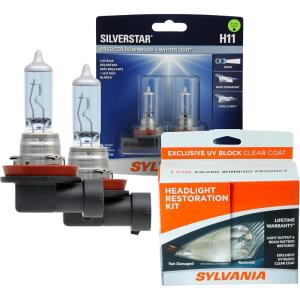 imageSYLVANIA  H11 SilverStar and Headlight Restoration Kit Bundle  2 Halogen Headlight Bulbs and Kit to Restore Sun Damaged Headlights With Exclusive UV Block Clear Coat