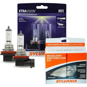 imageSYLVANIA  H11 XtraVision and Headlight Restoration Kit Bundle  2 Halogen Headlight Bulbs and Kit to Restore Sun Damaged Headlights With Exclusive UV Block Clear Coat