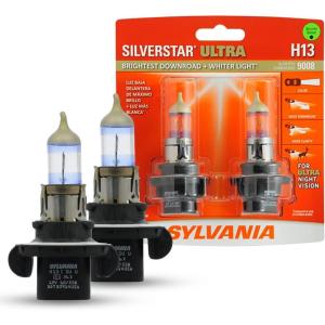 imageSYLVANIA  H13 SilverStar Ultra  High Performance Halogen Headlight Bulb High Beam Low Beam and Fog Replacement Bulb Brightest Downroad with Whiter Light TriBand Technology Contains 2 Bulbs