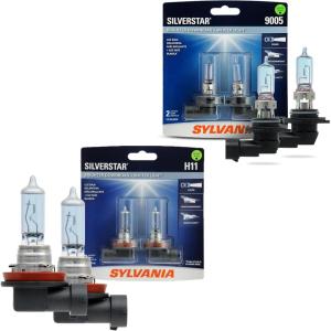 imageSYLVANIA 9005 ampamp H11 SilverStar Bundle  High Performance Halogen Headlight Bulbs Contains 4 Bulbs