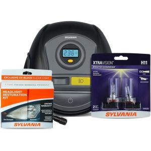 imageSYLVANIA H11 Xtravision Headlight Restoration Kit and Plus Portable Tire Inflator  Bundle