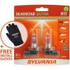 imageSYLVANIA  H11 SilverStar Ultra plus Free Installation Gloves  High Performance Halogen Headlight Bulb High Beam Low Beam Fog Replacement Bulb Brightest Downroad Whiter Light Contains 2 Bulbs