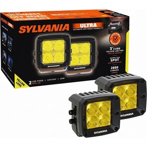 image:imageSYLVANIA  Ultra 3 Inch Cube LED Light Pod  Lifetime Limited Warranty  Yellow Spot Light 2600 Raw Lumens Off Road Driving Work Light Truck Car Boat ATV UTV SUV 4x4 2 PC